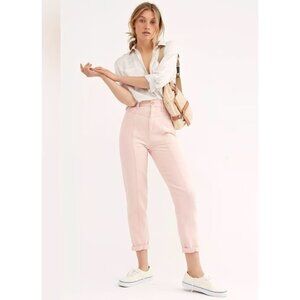 Free People City of Lights Soft Pink High Waist Tapered Cotton Pants Size 31 NWT